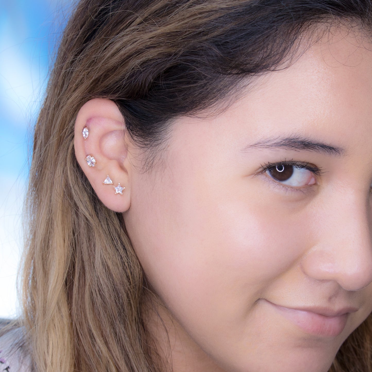 Clear Gemstone Stud Earrings Set of 6 pairs