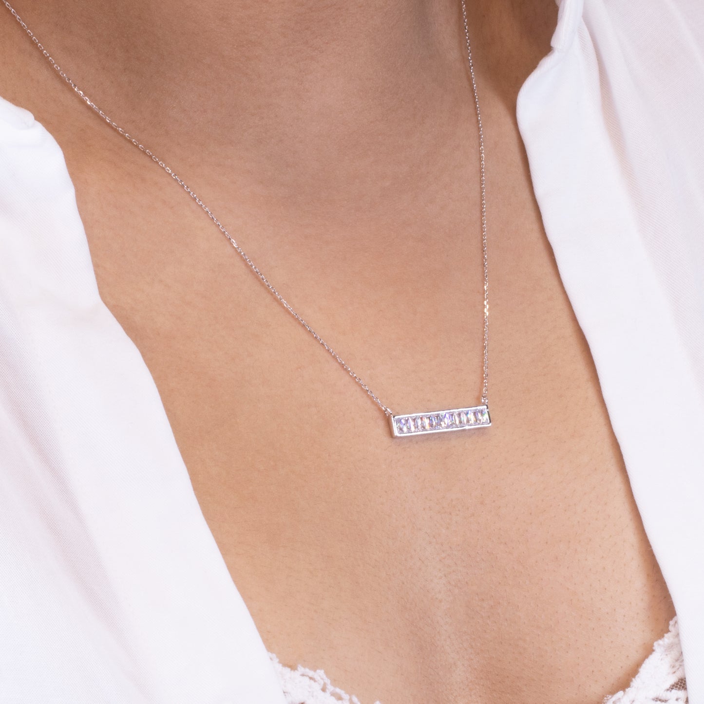Sparkly Clear Bar Necklace