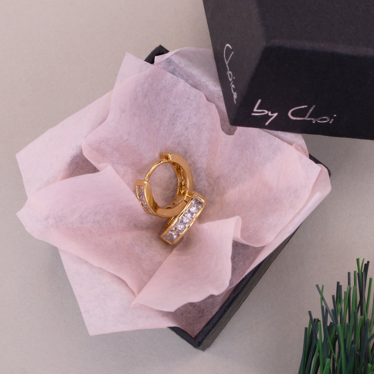 Square Gem Huggies Earrings