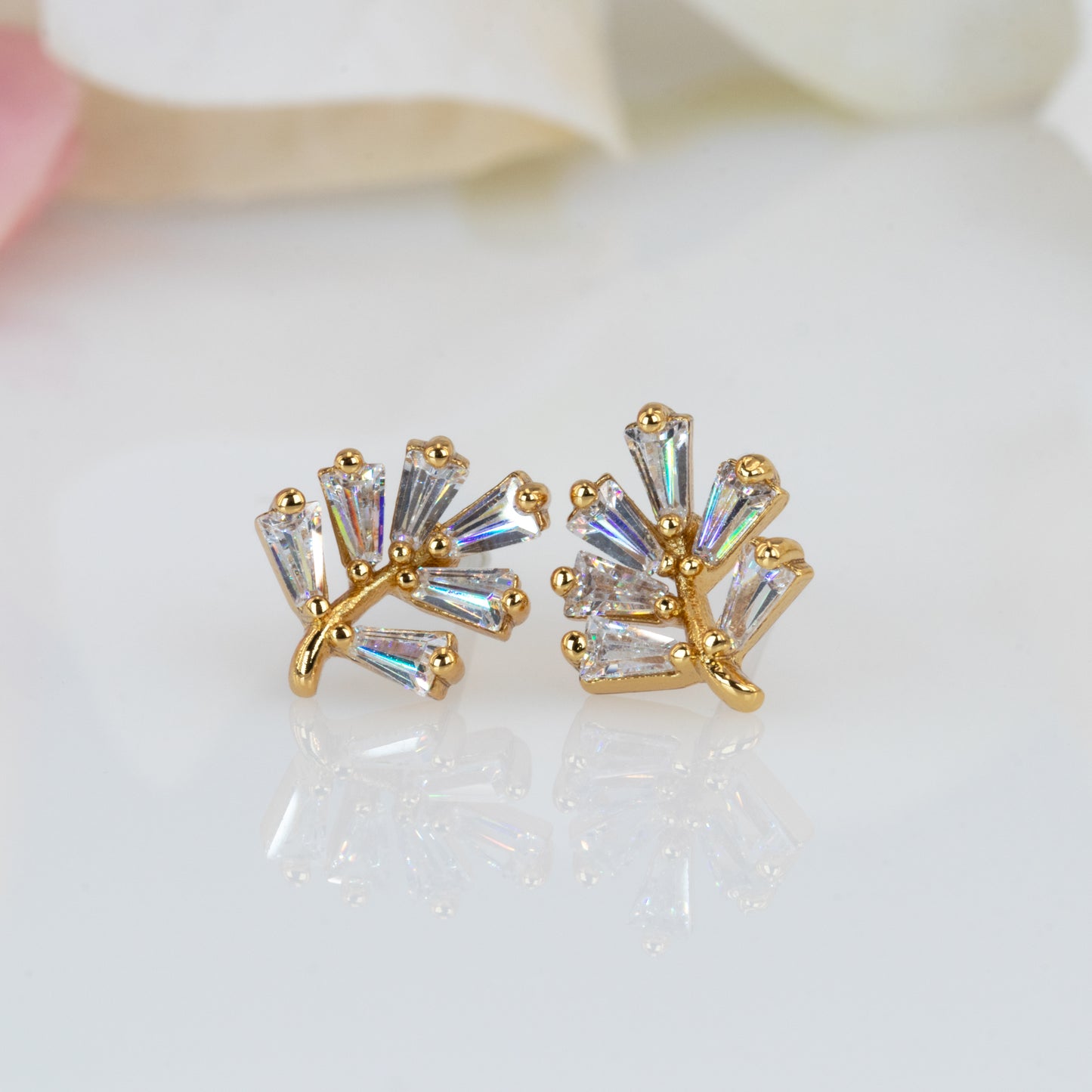 Small Clear Leaf Stud Earrings
