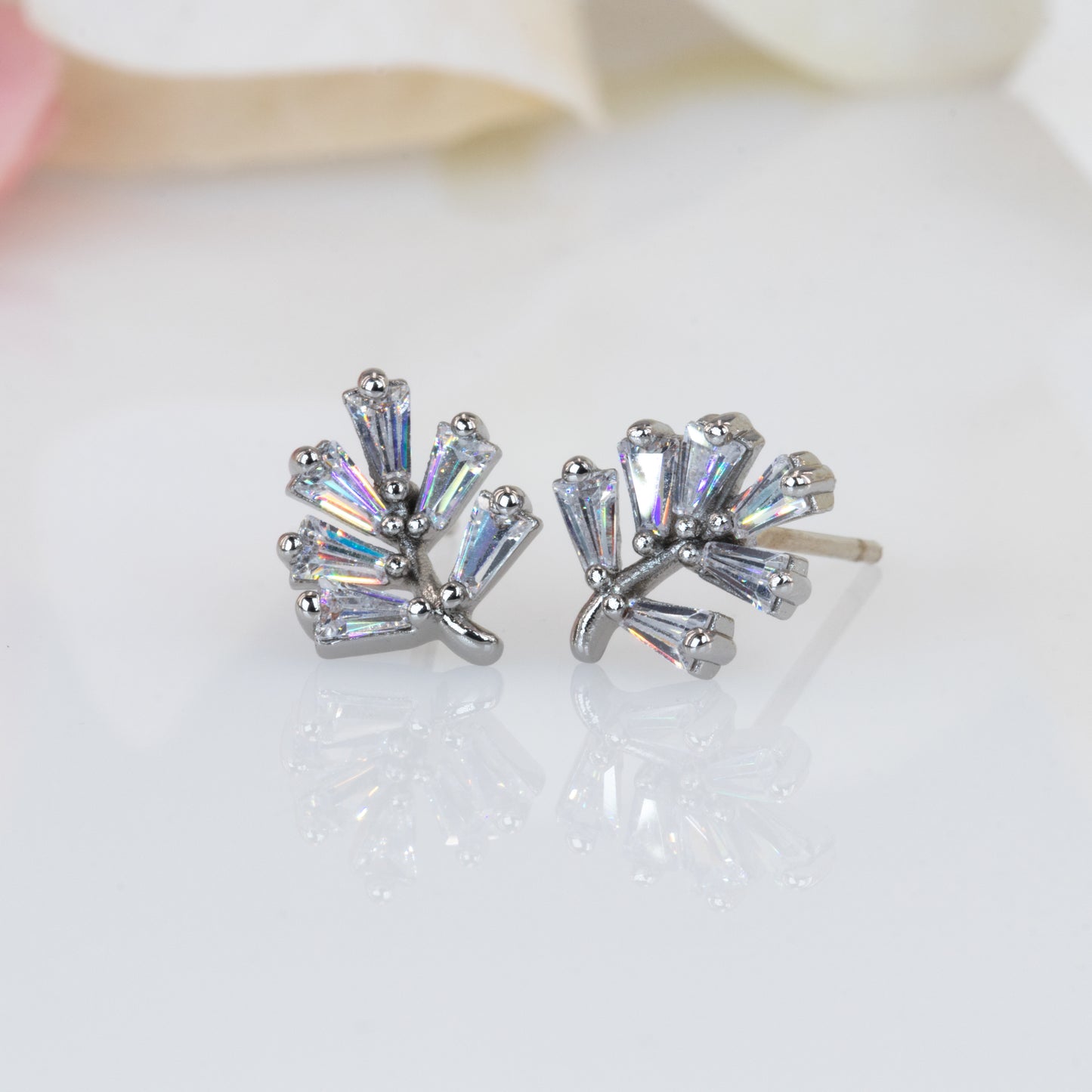 Small Clear Leaf Stud Earrings