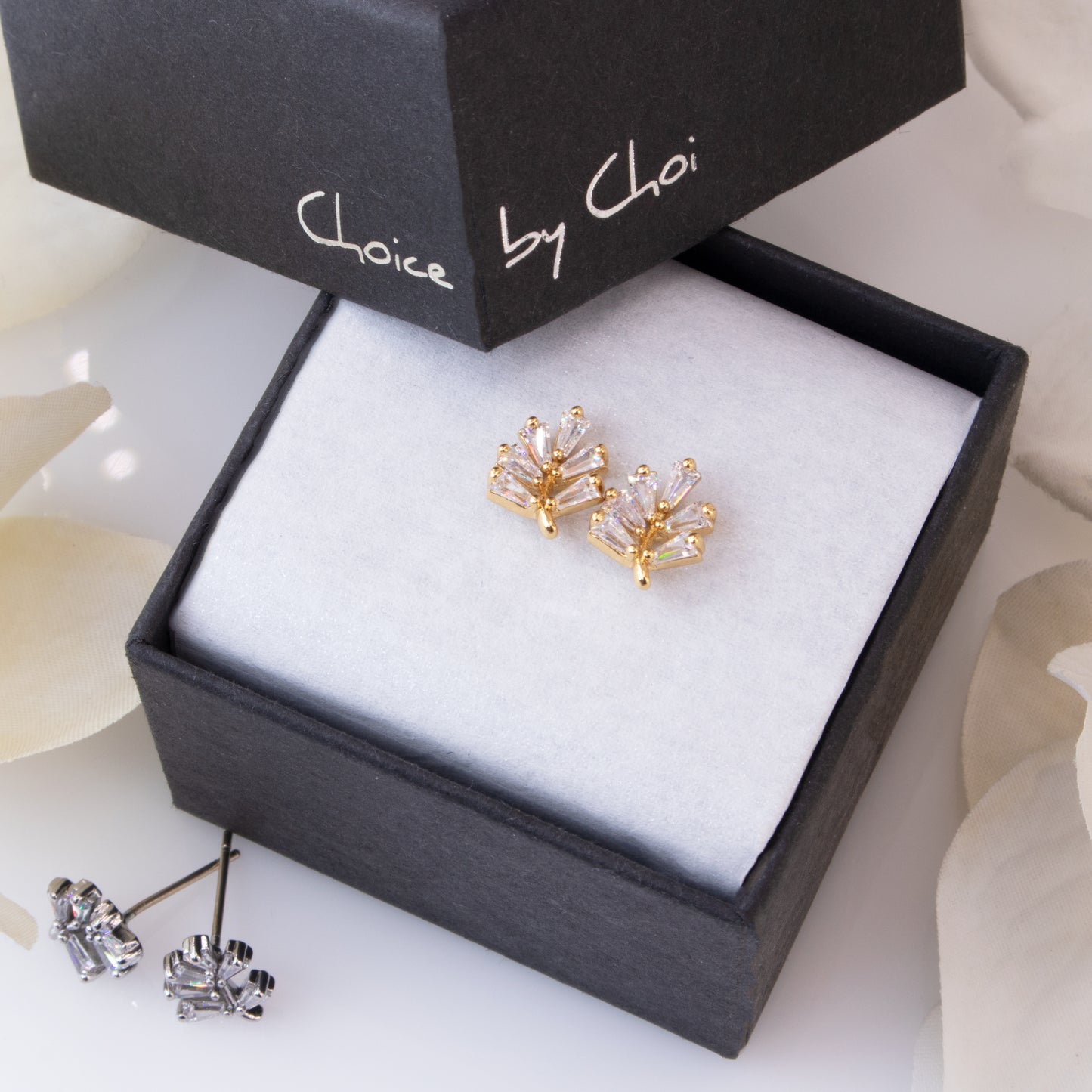 Small Clear Leaf Stud Earrings