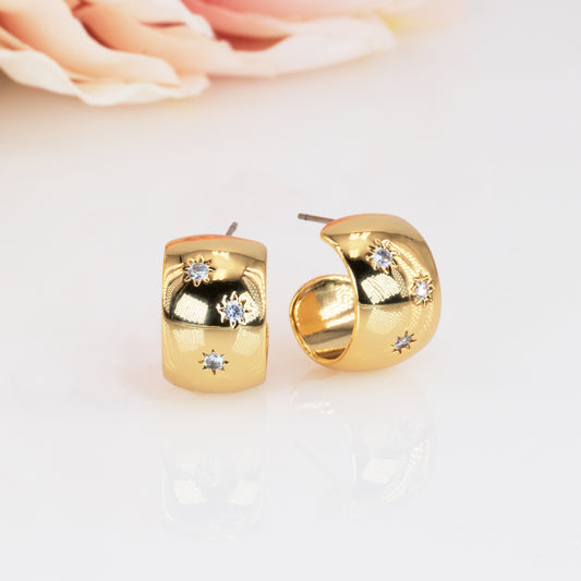Wide Hoop Earrings Gift Gold