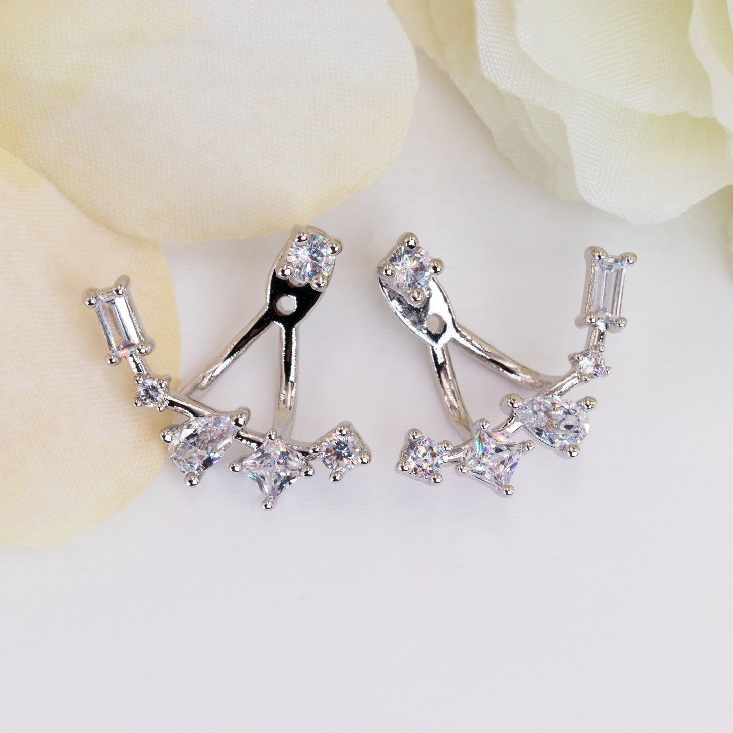 Crystal Ear Jacket Earrings Front and Back Earrings