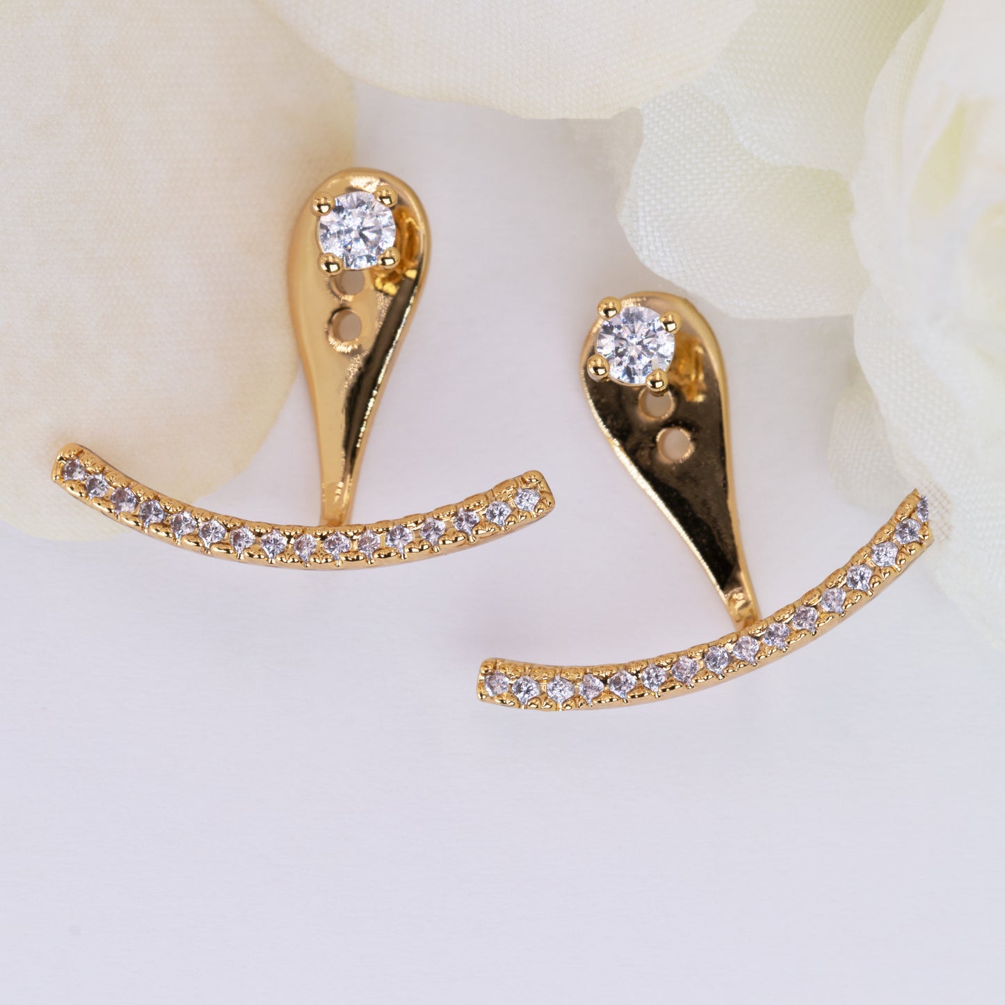 Curved Bar Ear Jacket Earrings - Front and Back Earrings