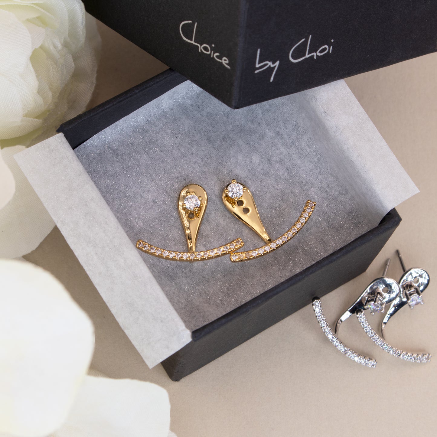 Curved Bar Ear Jacket Earrings - Front and Back Earrings