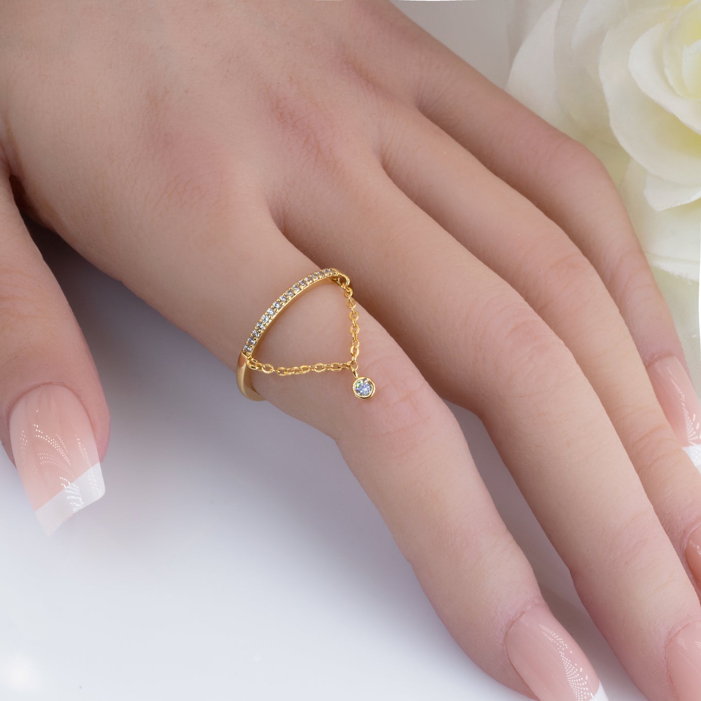 Dangle Ring With Diamond Charm