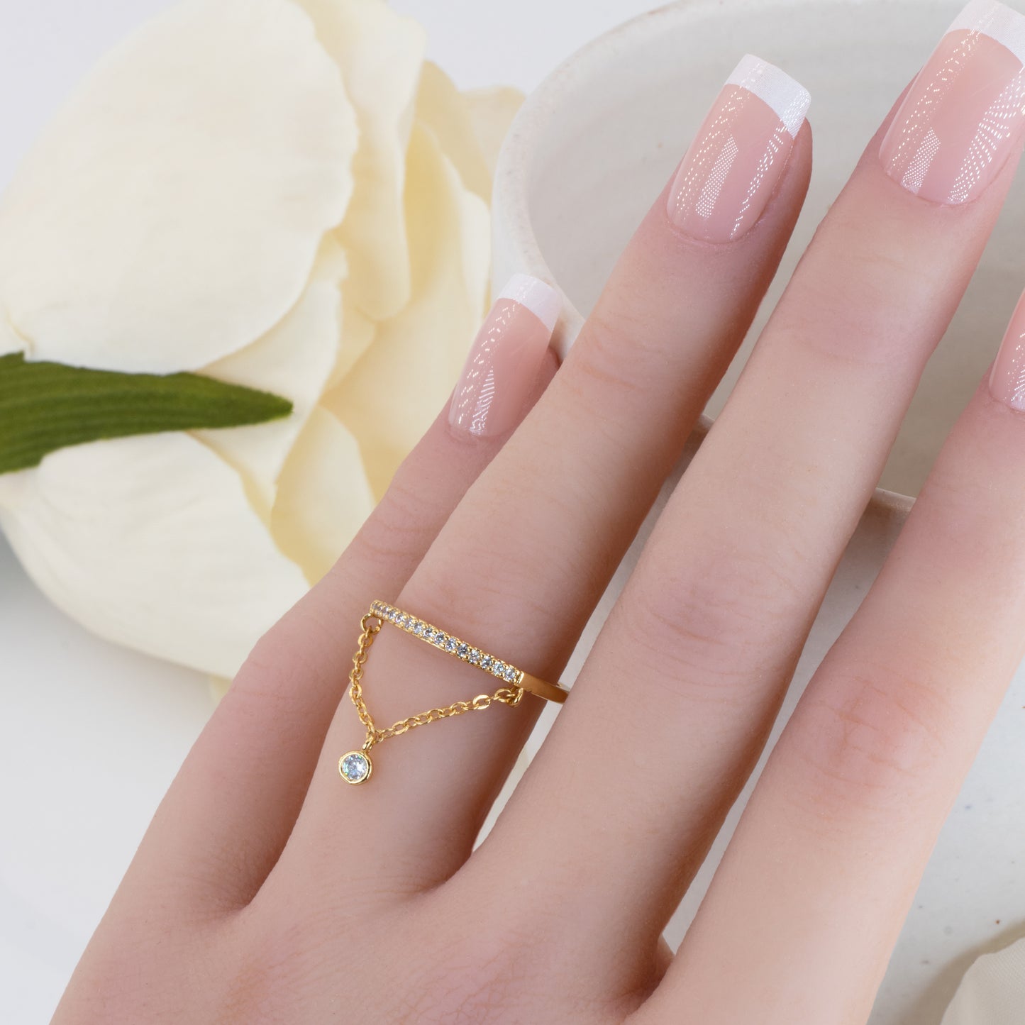 Dangle Ring With Diamond Charm