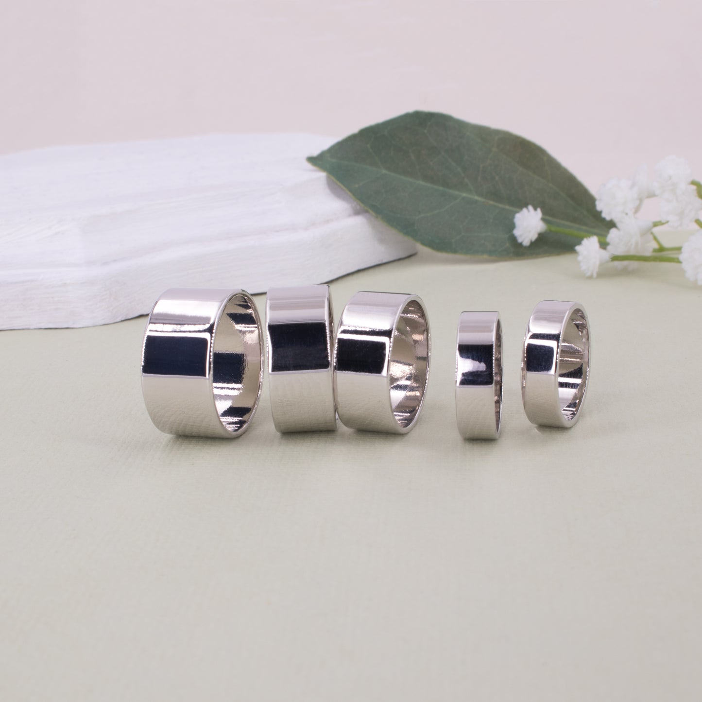 Wide Metal Ring Band Set of 5