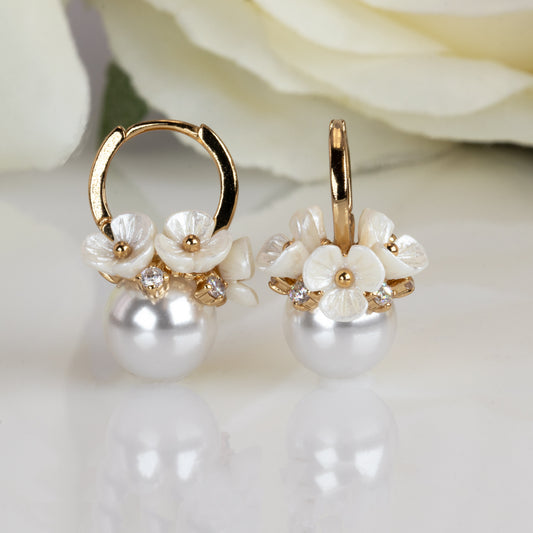 pearl floral huggie earrings for women