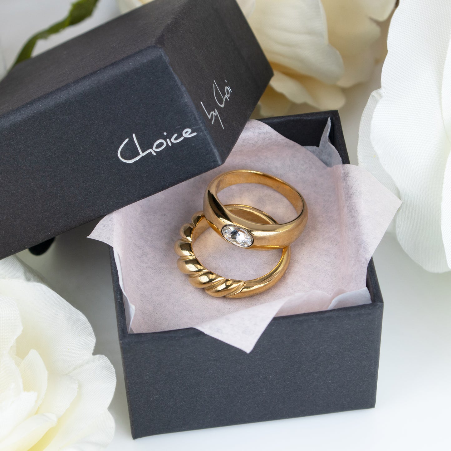 Chunky Dome Ring & Twist Croissant Ring Set