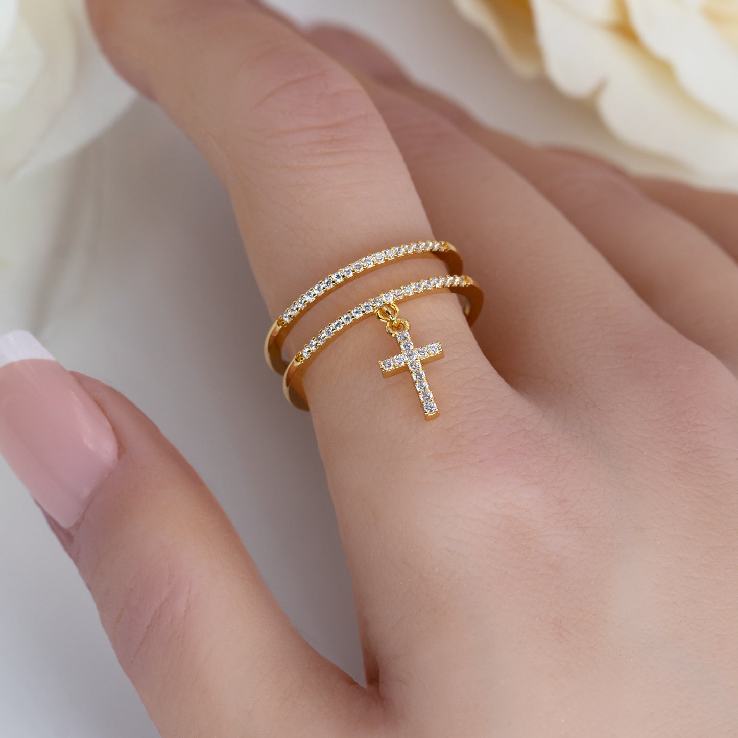 Dangle Ring With Cross Charm For Women