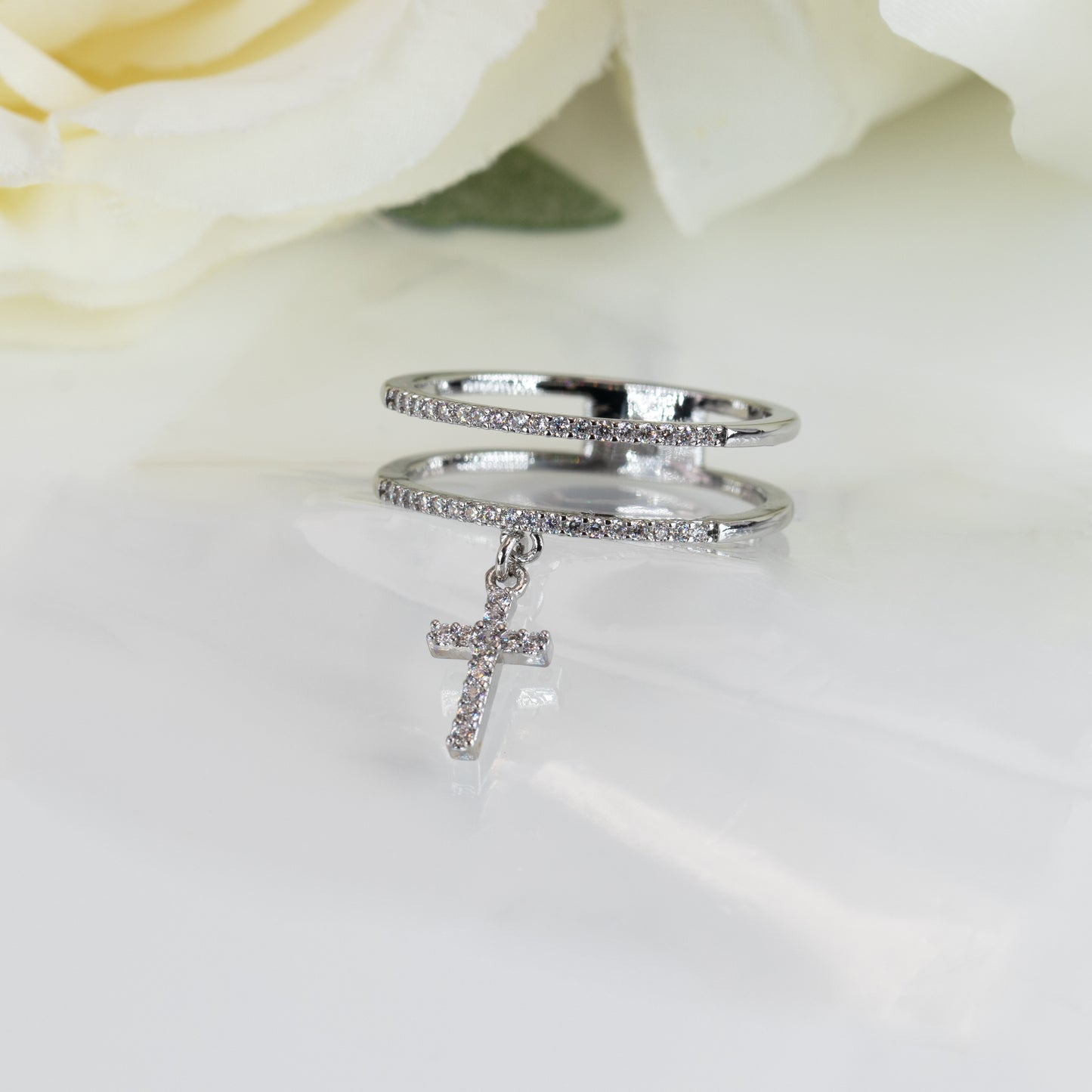 Dangle Ring With Cross Charm For Women