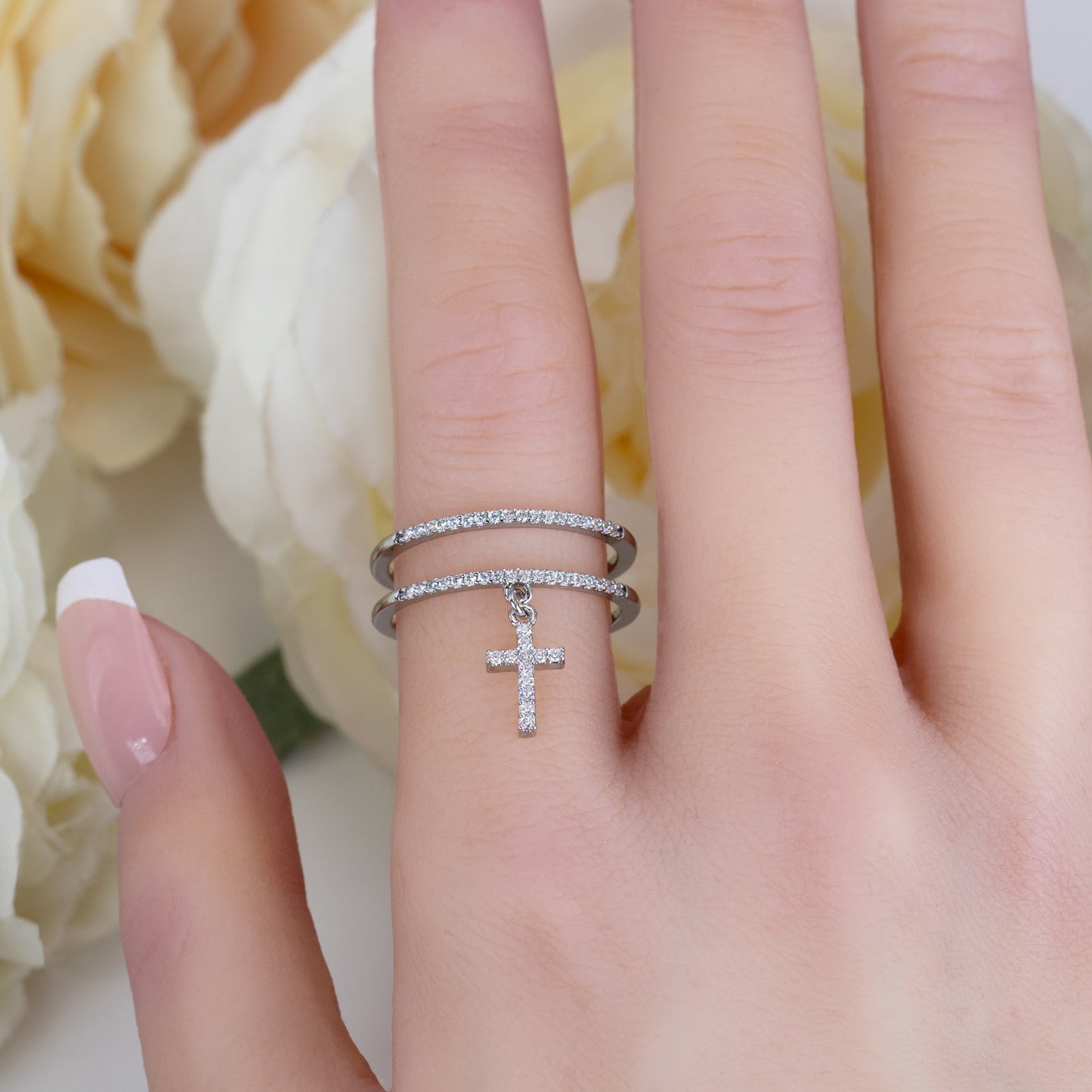 Dangle Ring With Cross Charm For Women