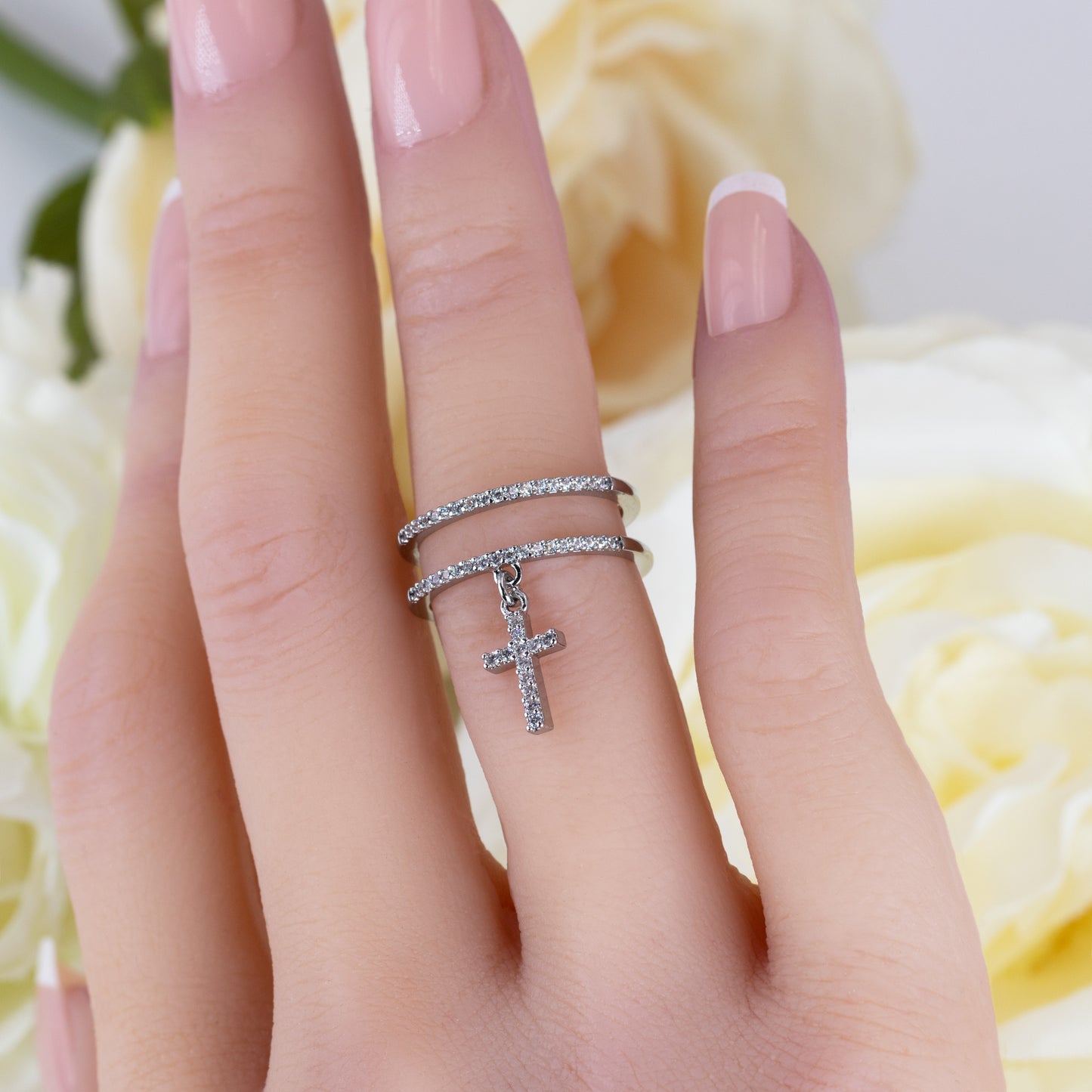 Dangle Ring With Cross Charm For Women