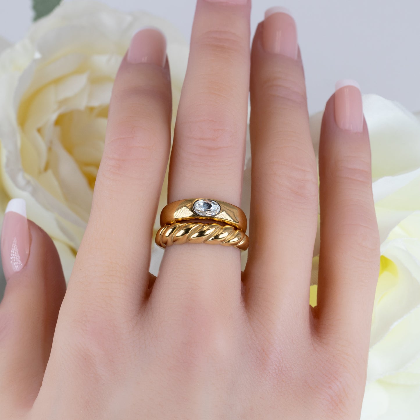 Chunky Dome Ring & Twist Croissant Ring Set