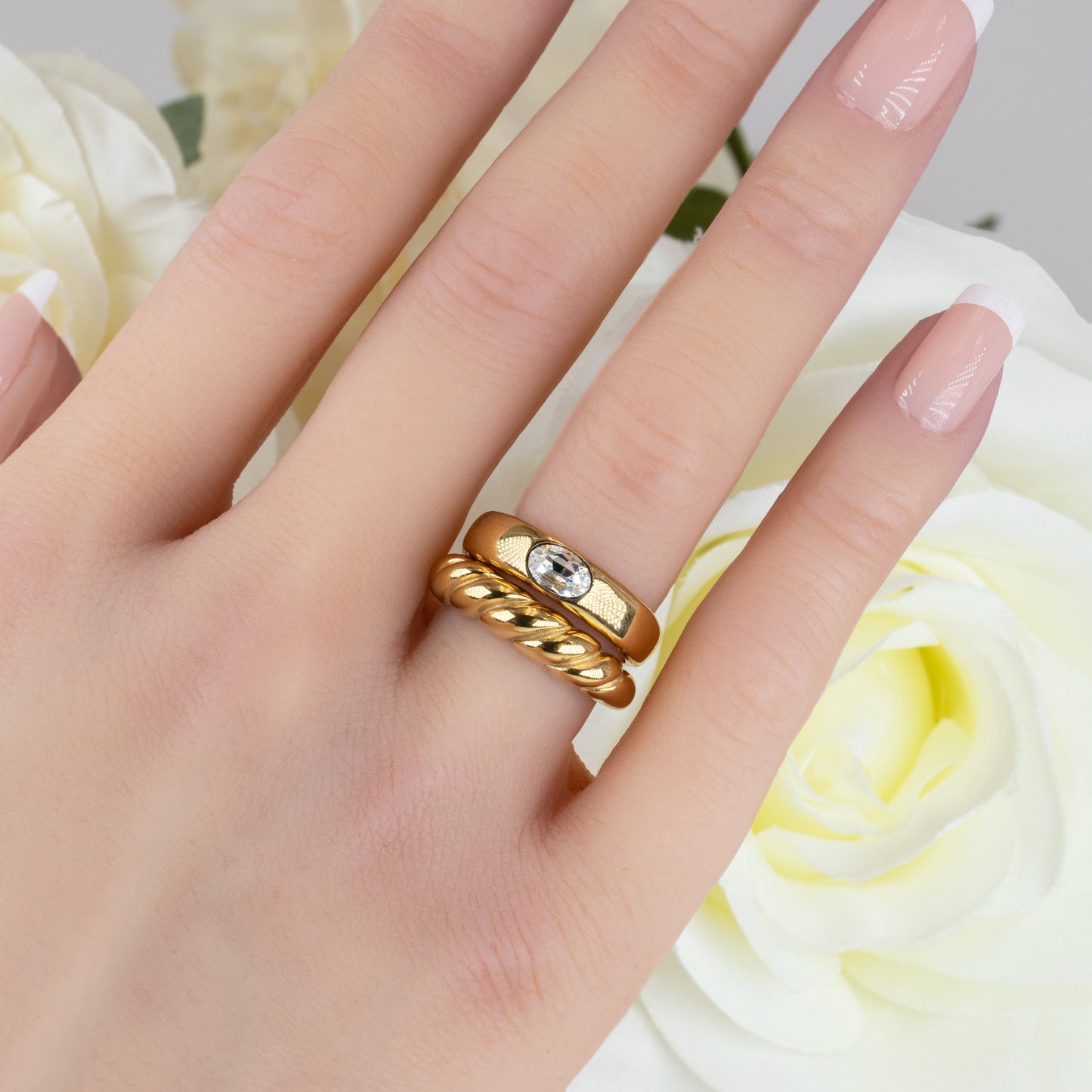 Chunky Dome Ring & Twist Croissant Ring Set