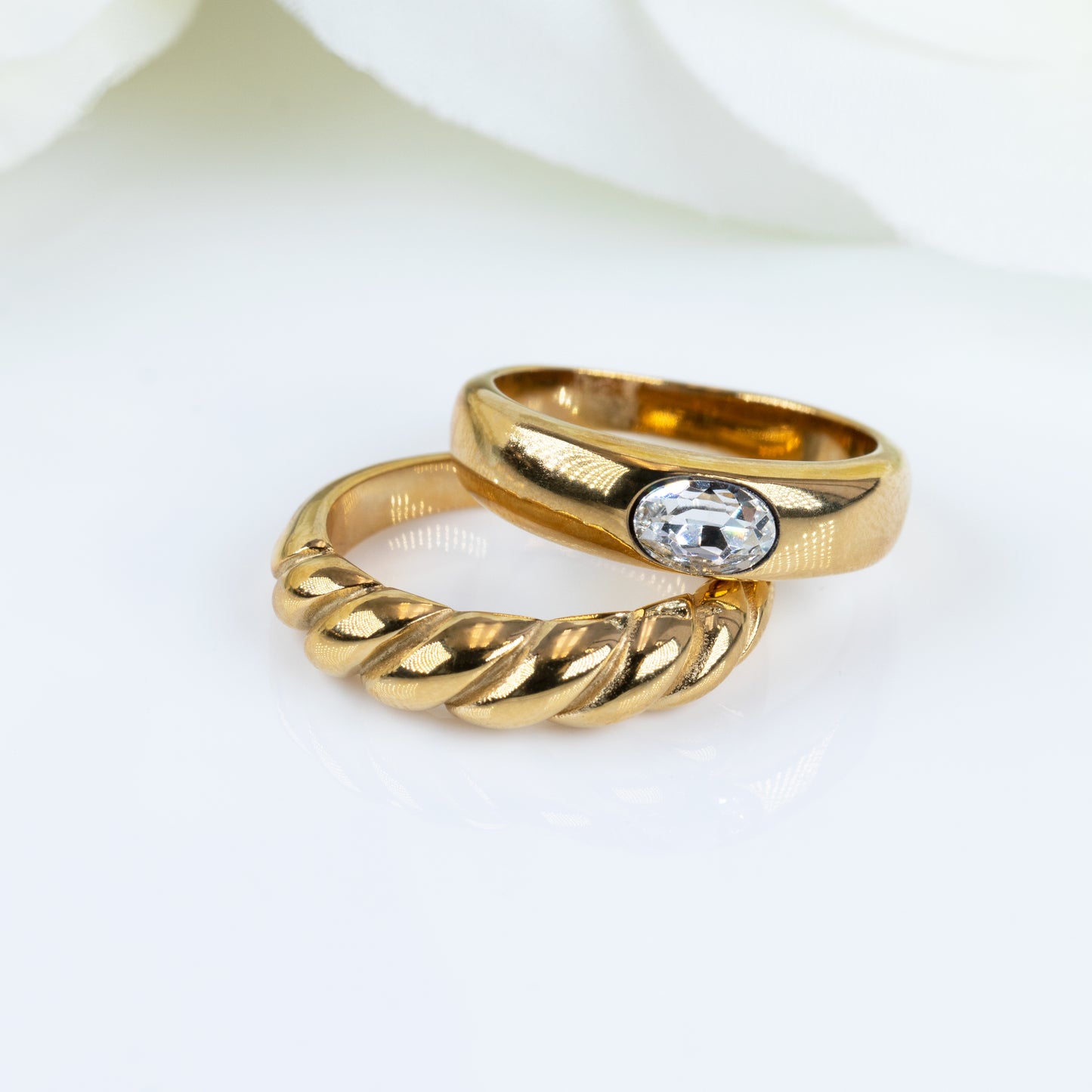 Chunky Dome Ring & Twist Croissant Ring Set