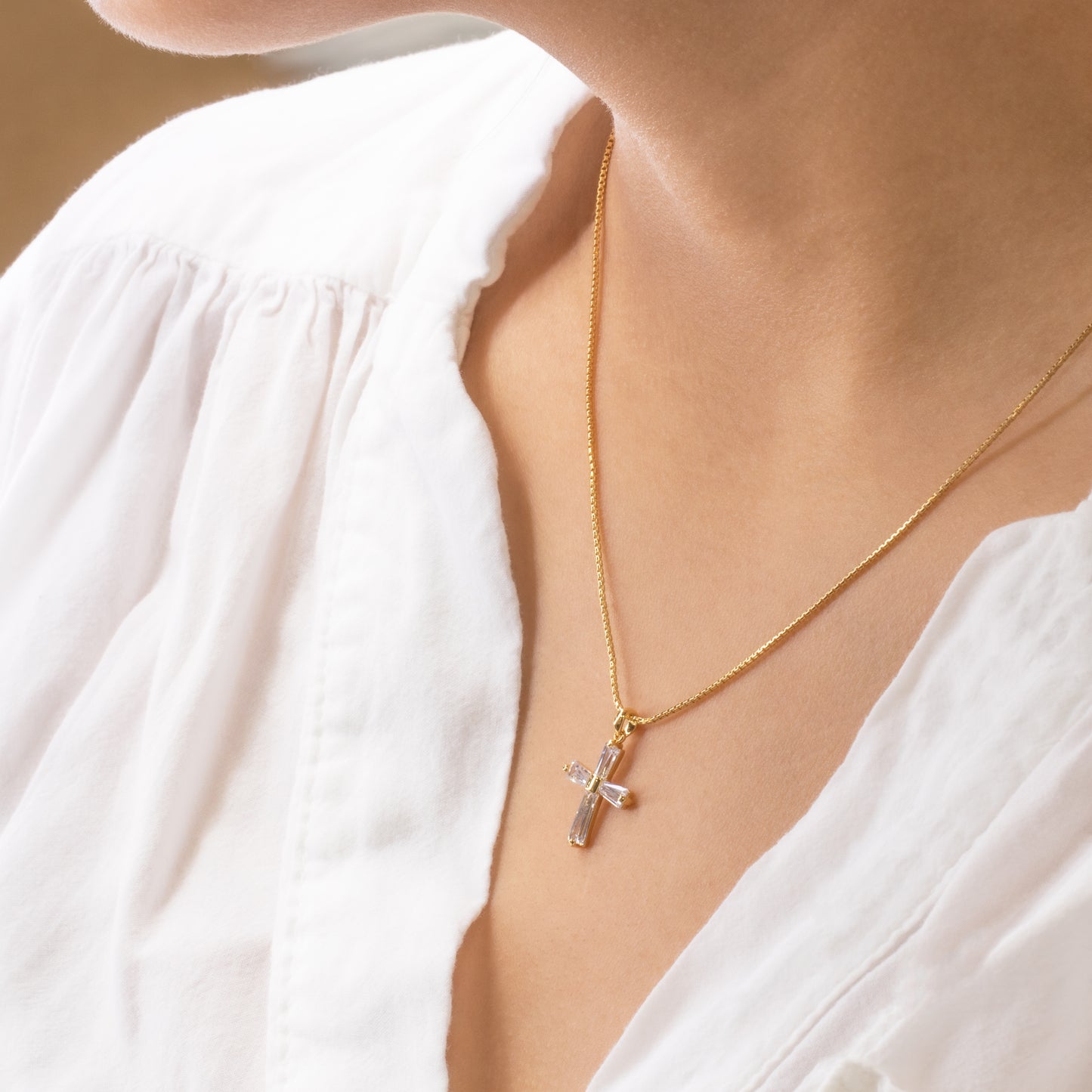 Baguette Clear Gem Cross Necklace