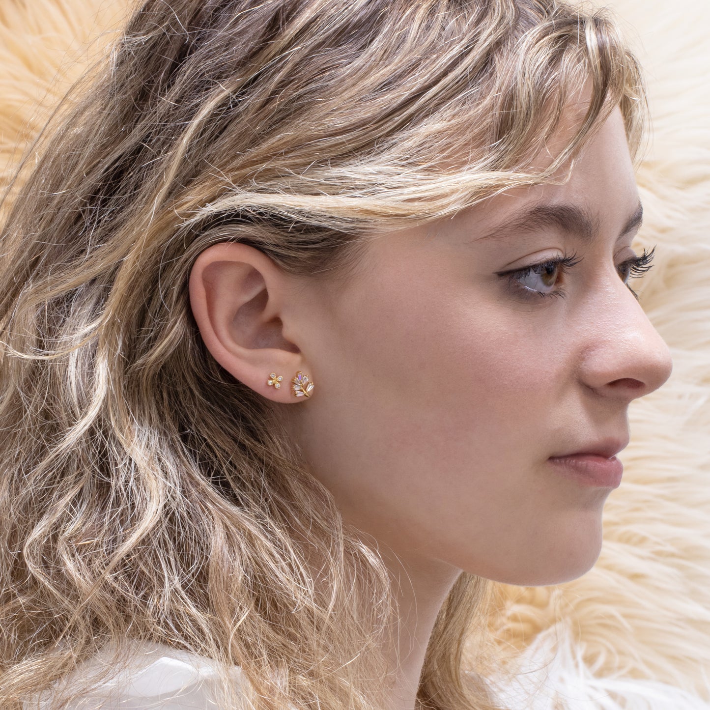 Small Clear Leaf Stud Earrings