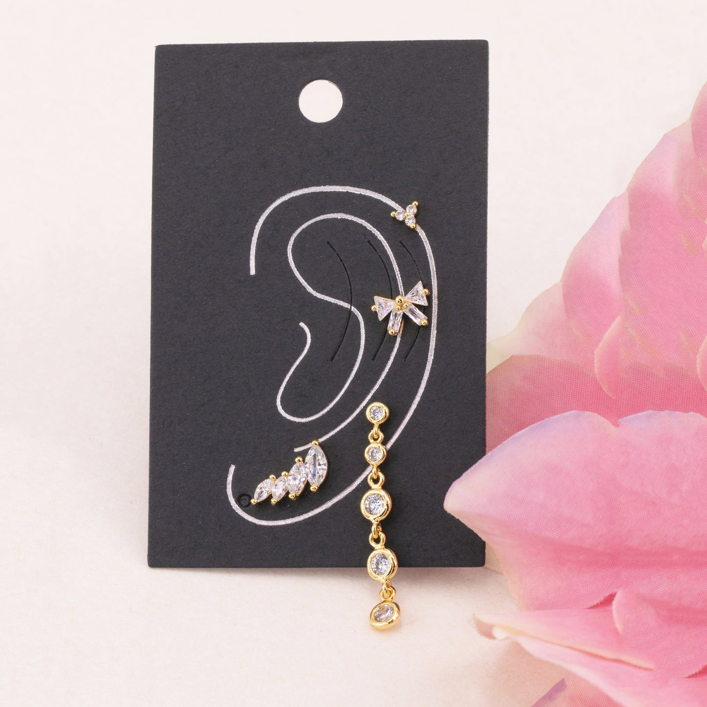 Clear Gem Bow Ear Party Mismatched Earrings