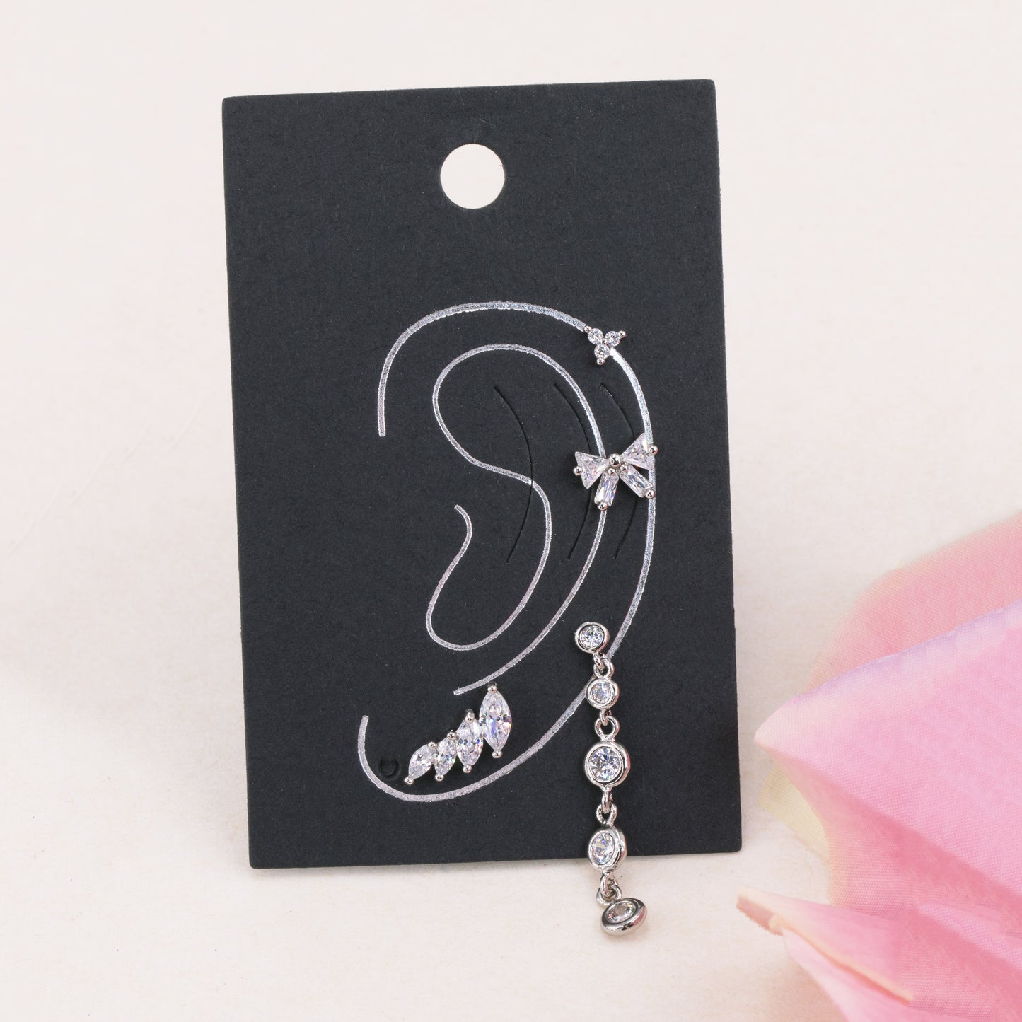 Clear Gem Bow Ear Party Mismatched Earrings