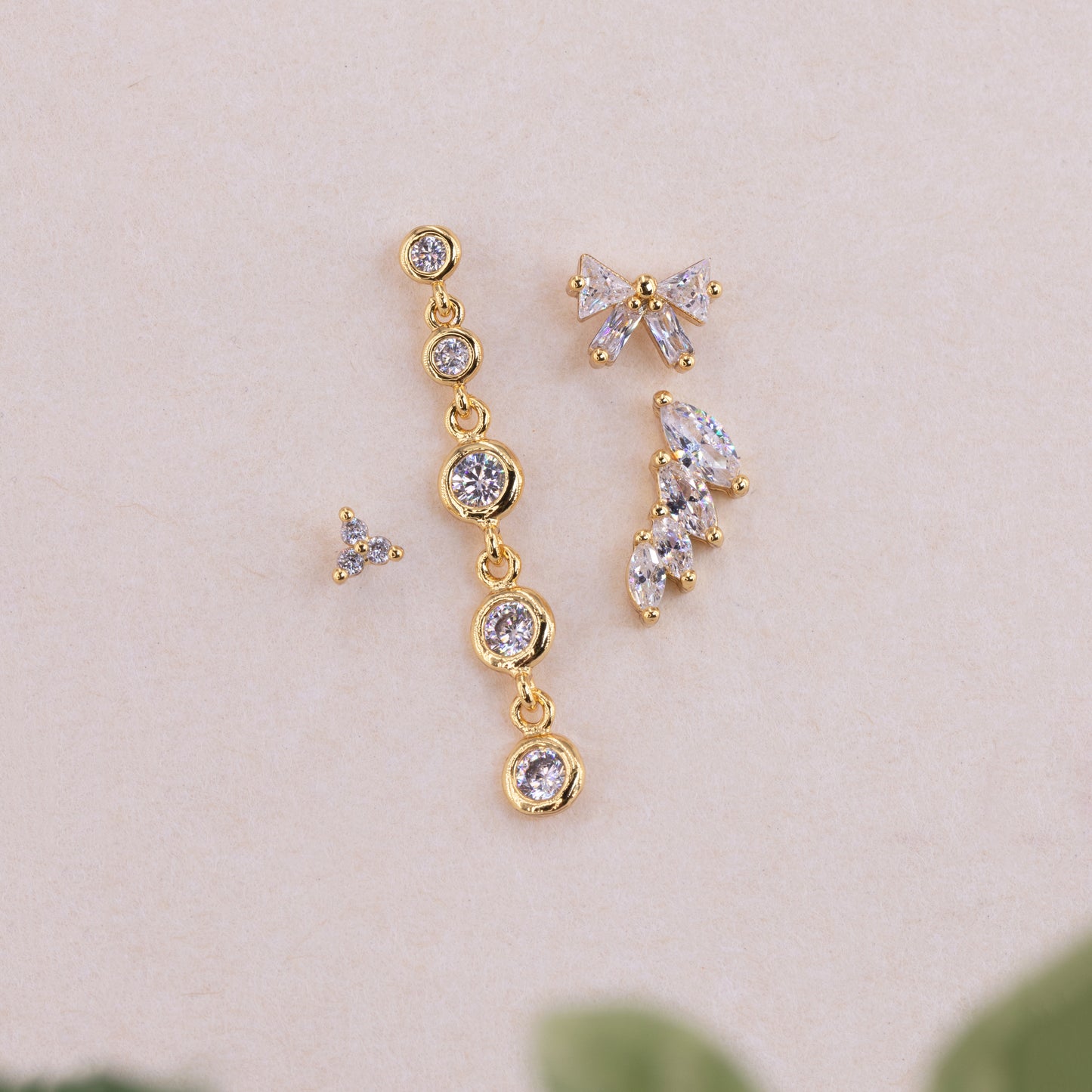 Clear Gem Bow Ear Party Mismatched Earrings