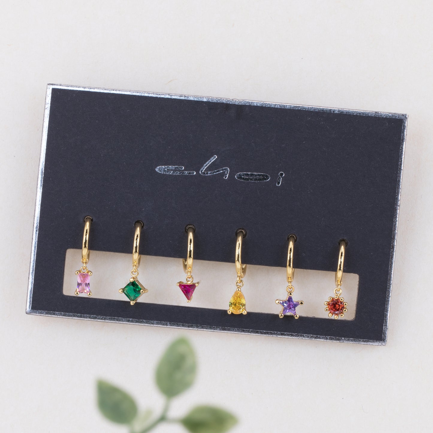 Huggie Earrings With Colorful Gemstone Charm