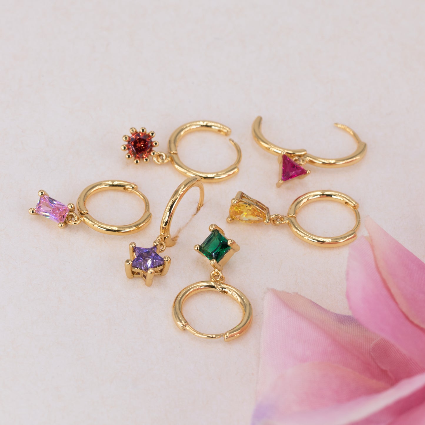 Huggie Earrings With Colorful Gemstone Charm