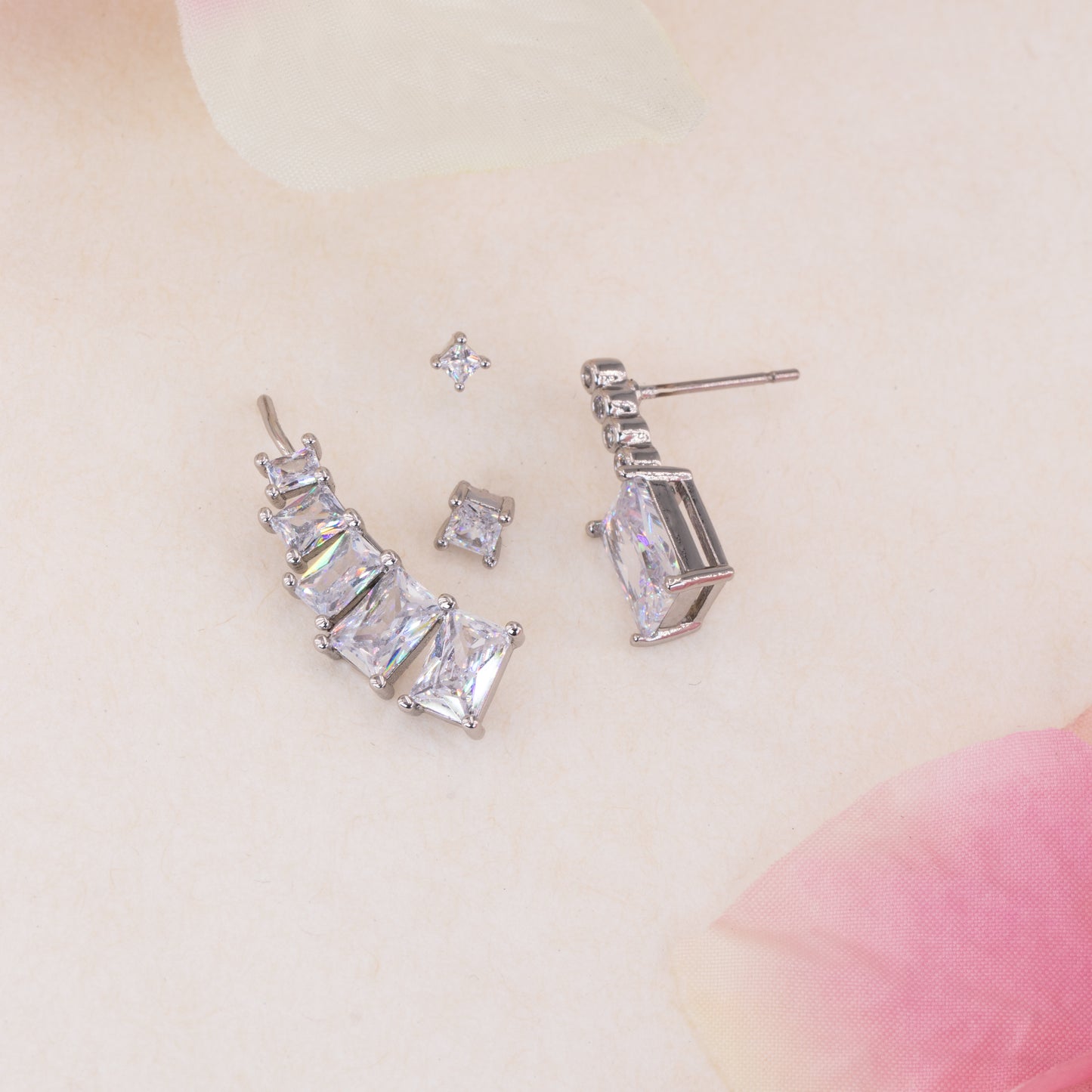Geometric Clear Gem Earrings Set