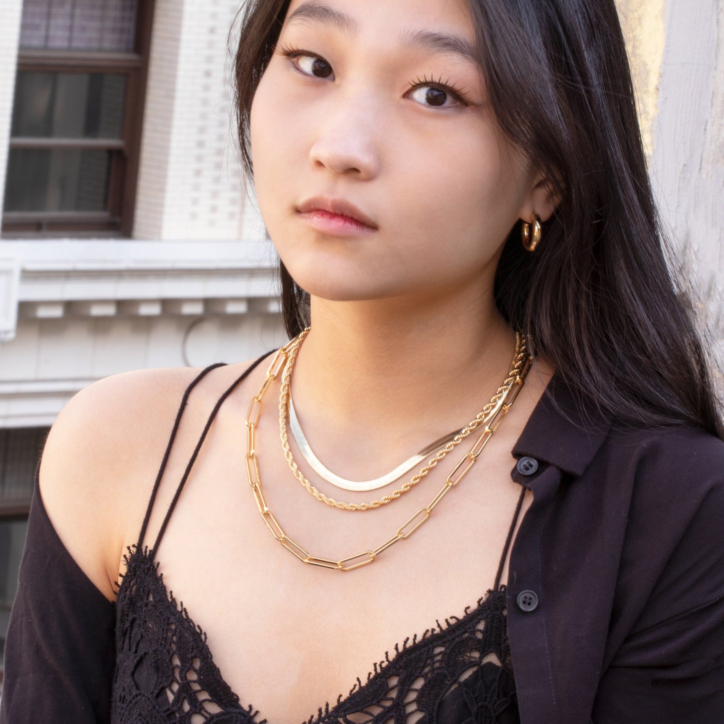 Chunky Paperclip Layered Necklaces Set