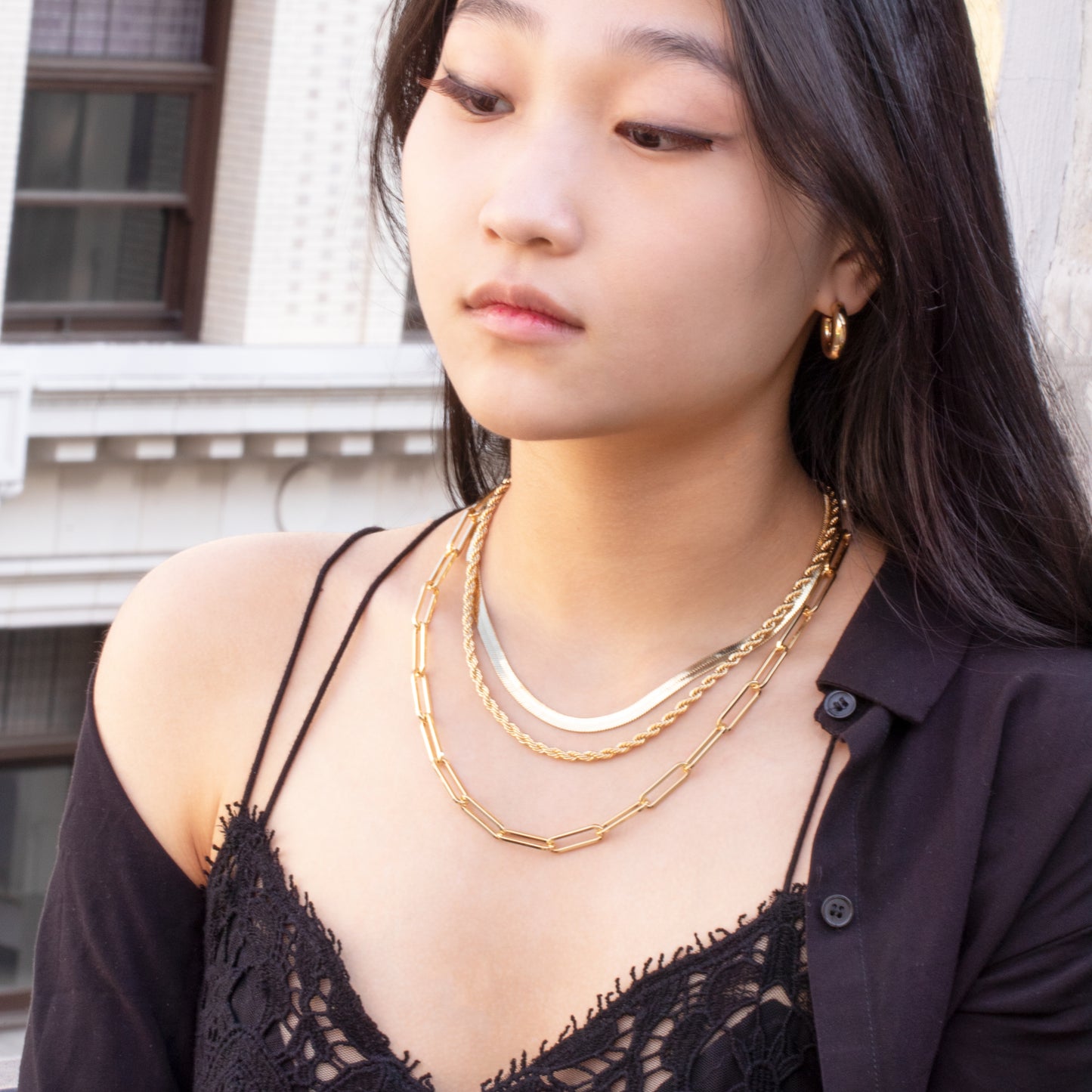 Chunky Paperclip Layered Necklaces Set
