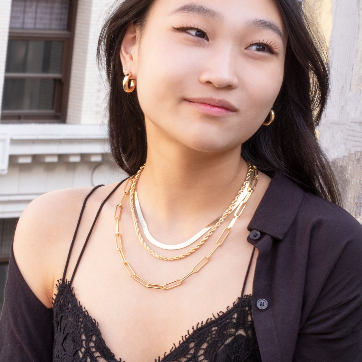 Chunky Paperclip Layered Necklaces Set