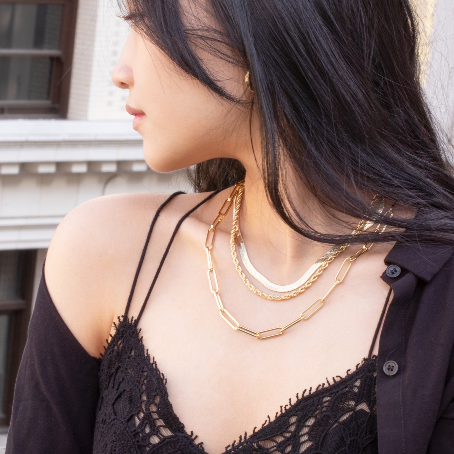 Chunky Paperclip Layered Necklaces Set