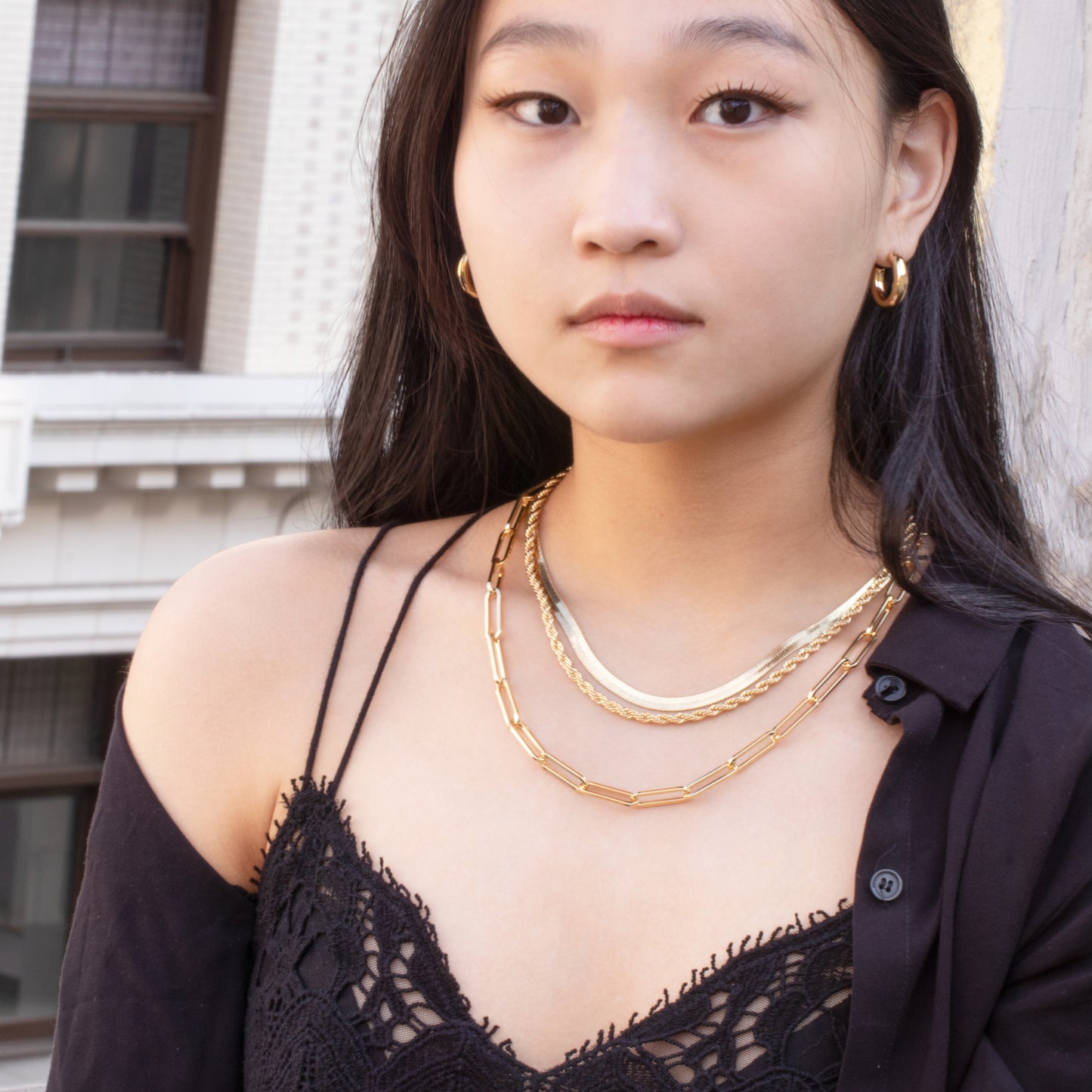 Chunky Paperclip Layered Necklaces Set