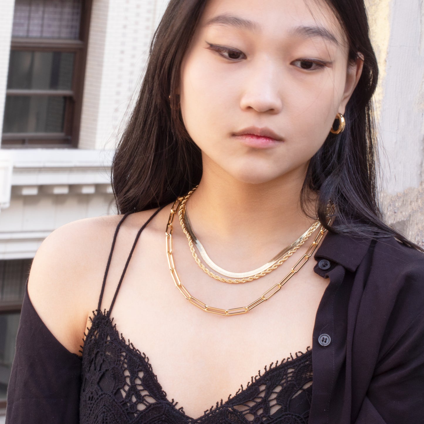 Chunky Paperclip Layered Necklaces Set