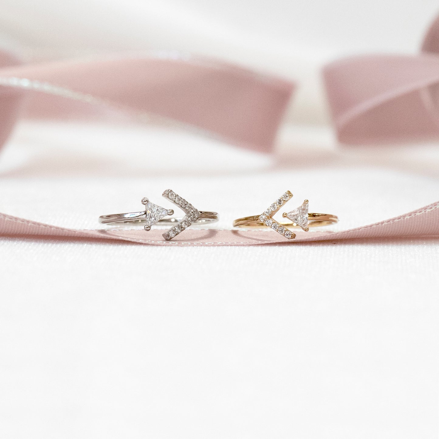 delicate cubic zirconia ring triangle cut ring dainty arrow ring