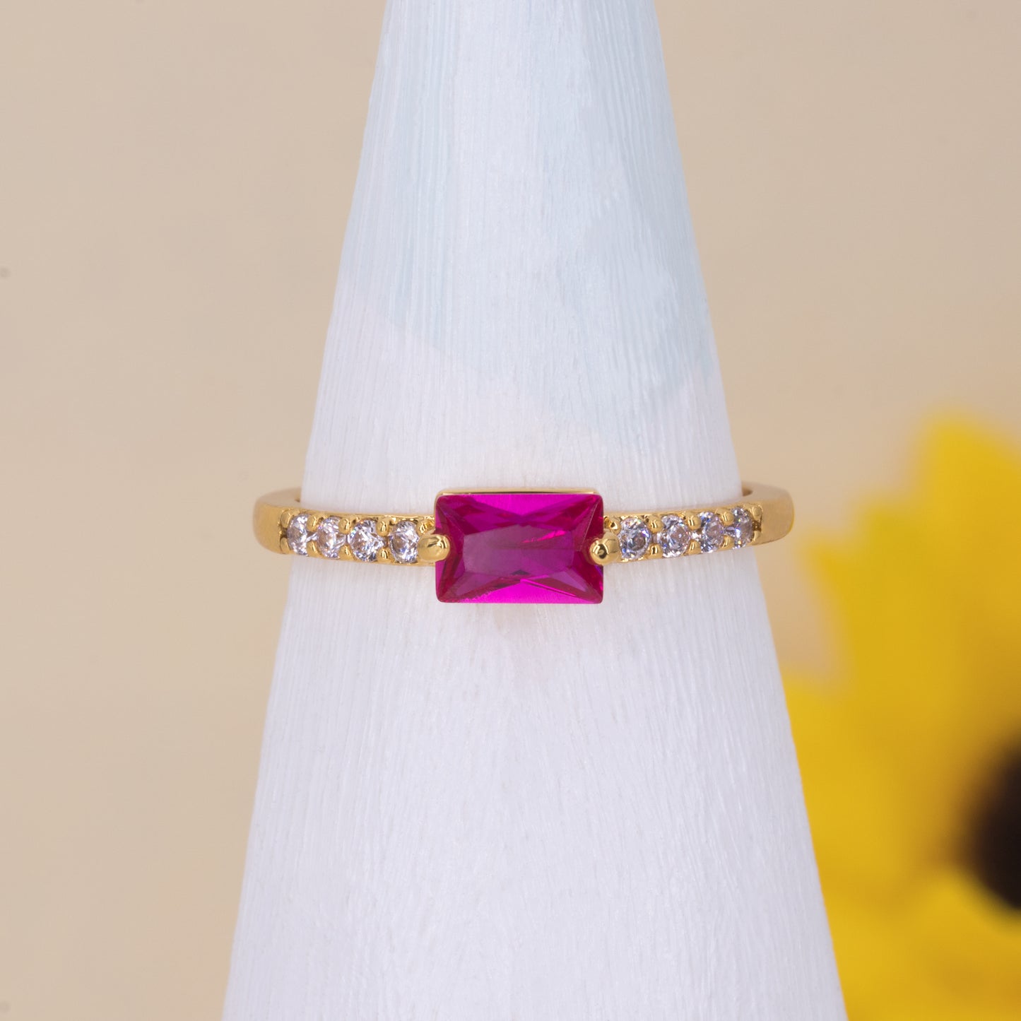 Hot Pink Gemstone Ring - Pink Ruby July Birthstone Ring