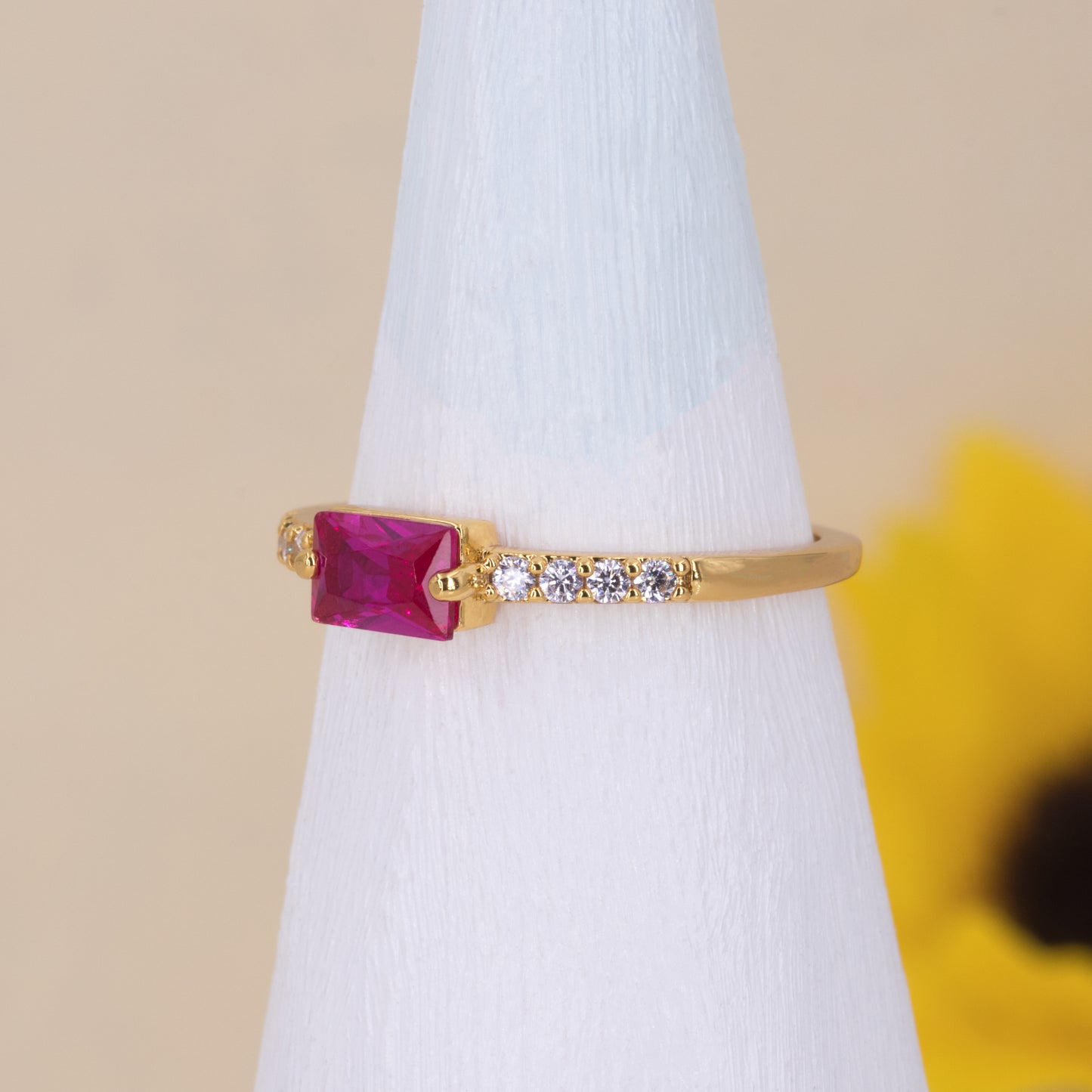 Hot Pink Gemstone Ring - Pink Ruby July Birthstone Ring
