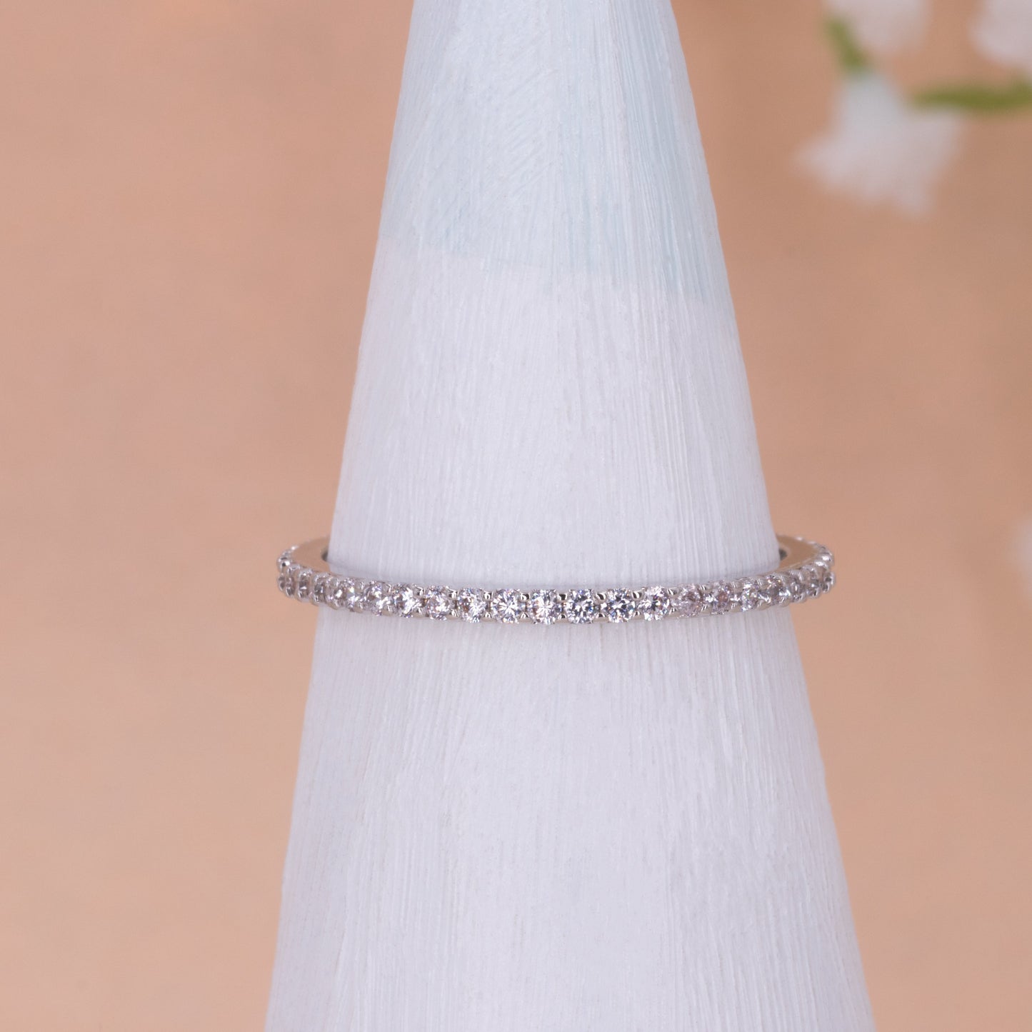 silver Pavé Crystal Eternity Ring on ring holder
