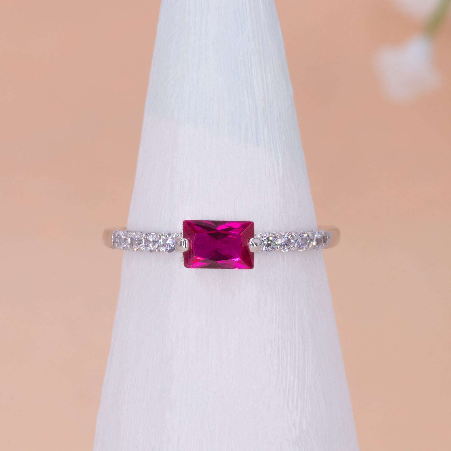 Hot Pink Gemstone Ring - Pink Ruby July Birthstone Ring