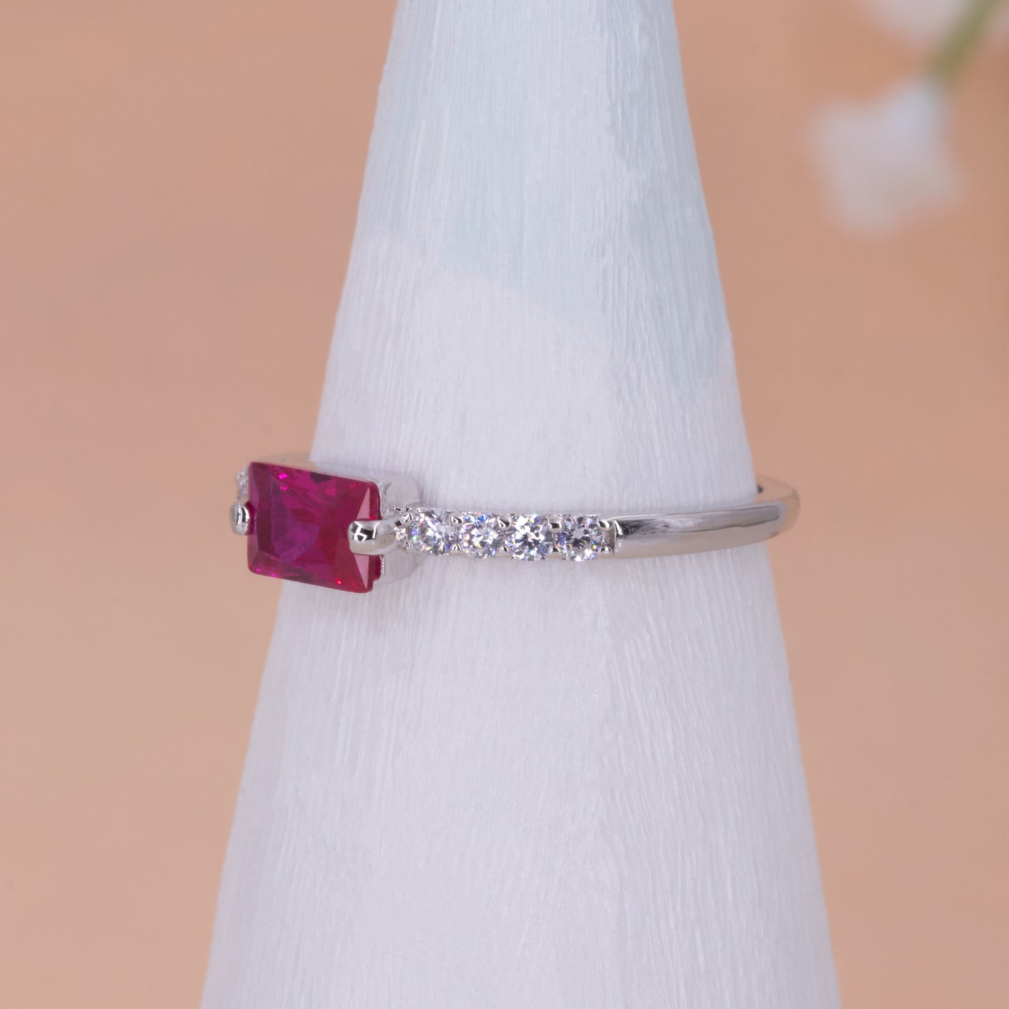Hot Pink Gemstone Ring - Pink Ruby July Birthstone Ring