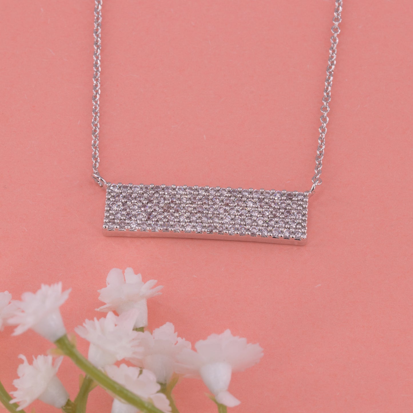 Clear Gem ID Bar Necklace