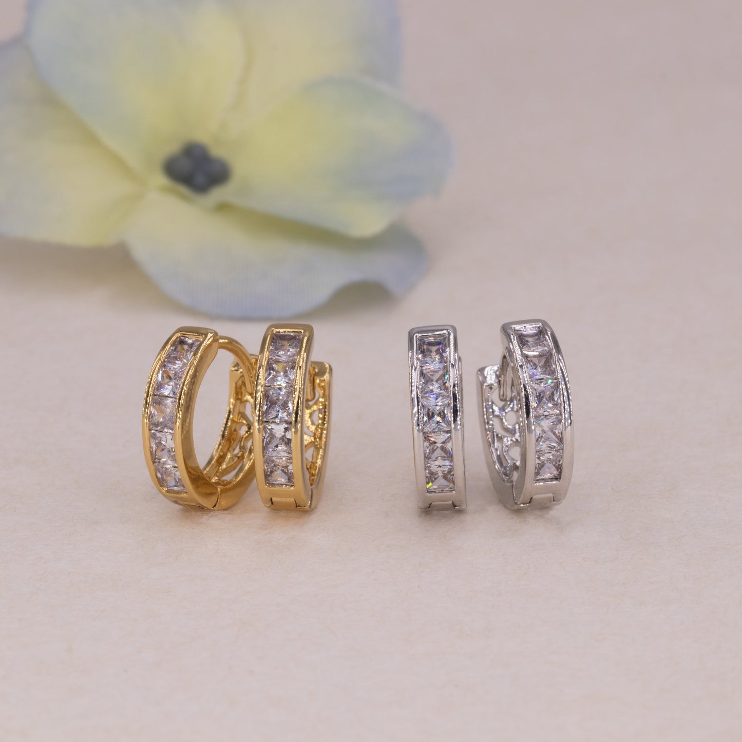 Square Gem Huggies Earrings