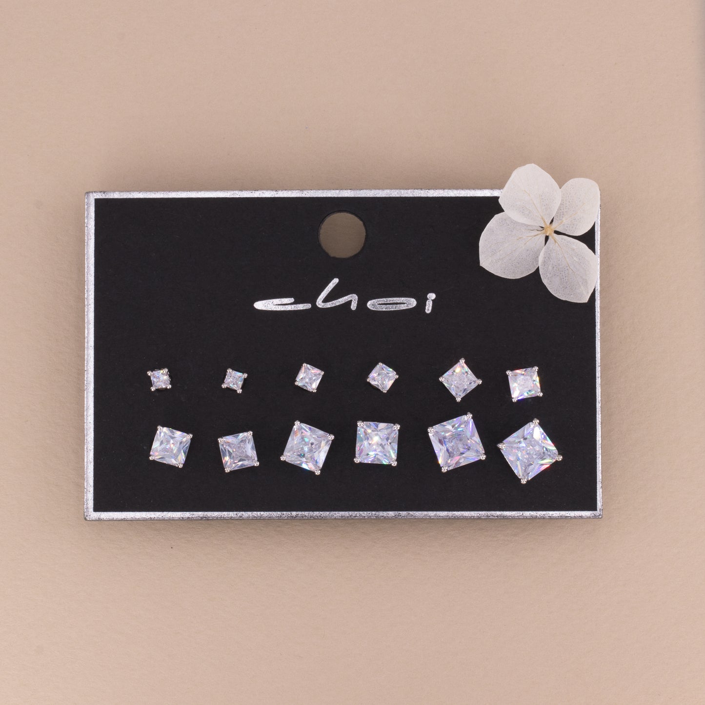 Square Bling Bling Stud Earrings Set of 6 - Clear Stud Earrings For Men & Women