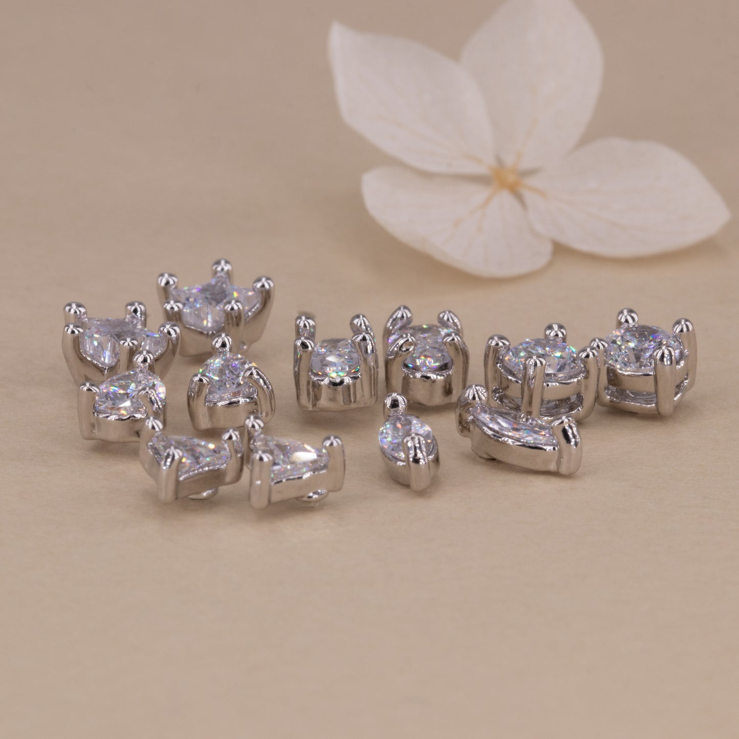Clear Gemstone Stud Earrings Set of 6 pairs