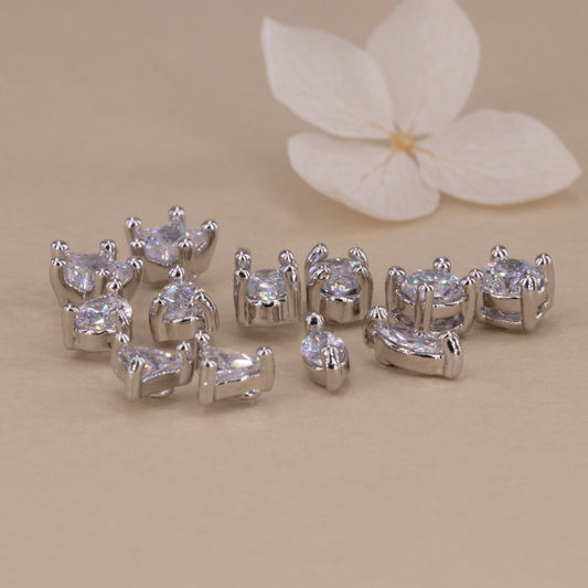 Clear Gemstone Stud Earrings Set of 6 pairs