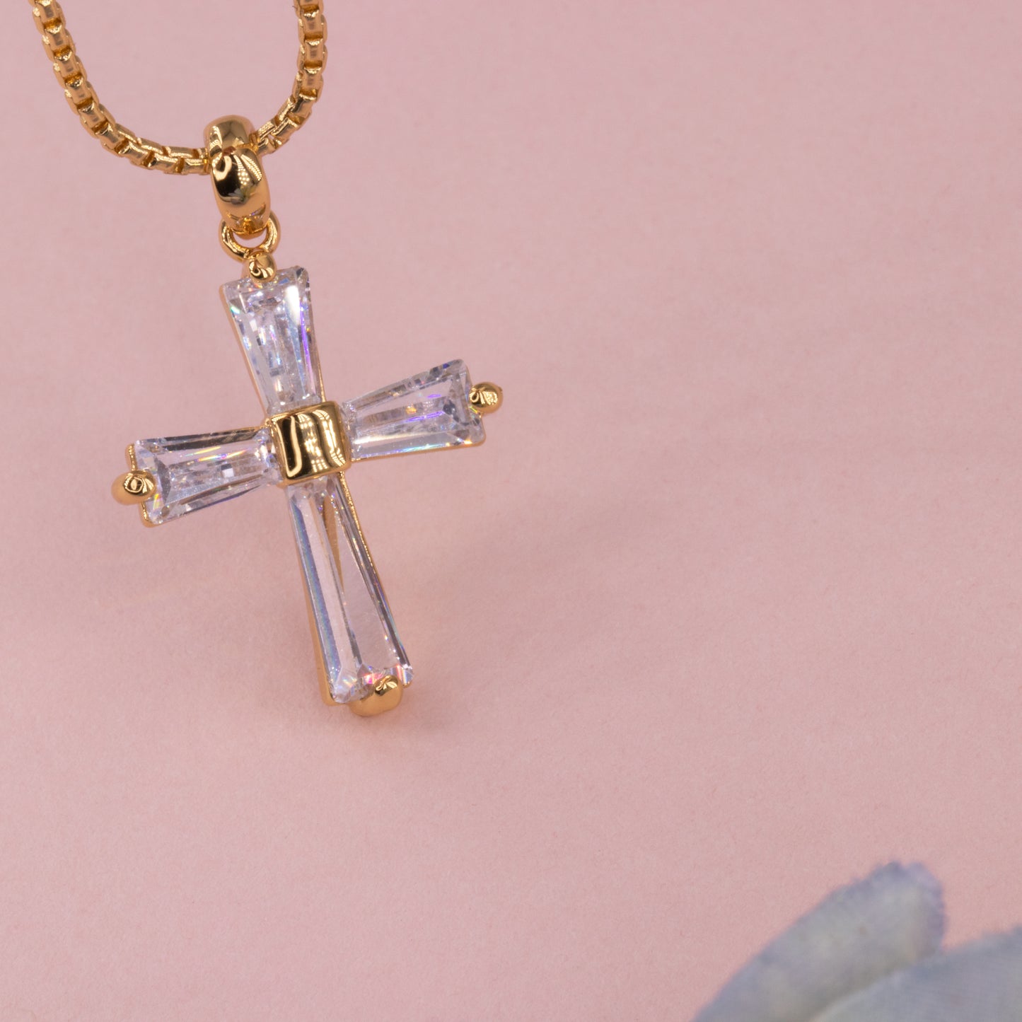 Baguette Clear Gem Cross Necklace