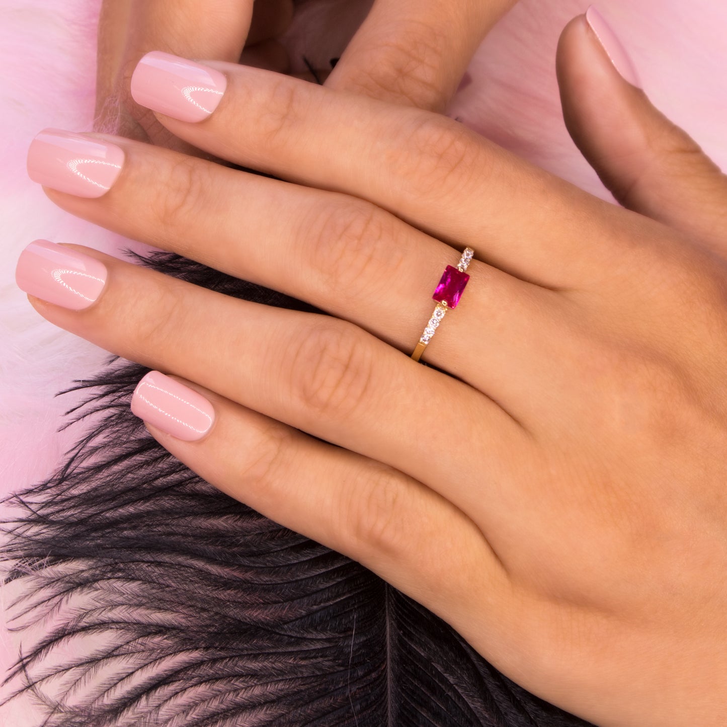 Hot Pink Gemstone Ring - Pink Ruby July Birthstone Ring