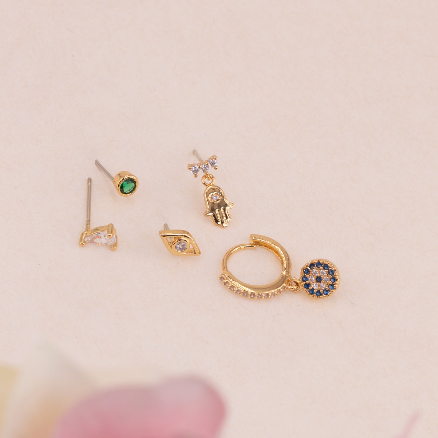 Evil Eye Hammsa Hand Earrings Set